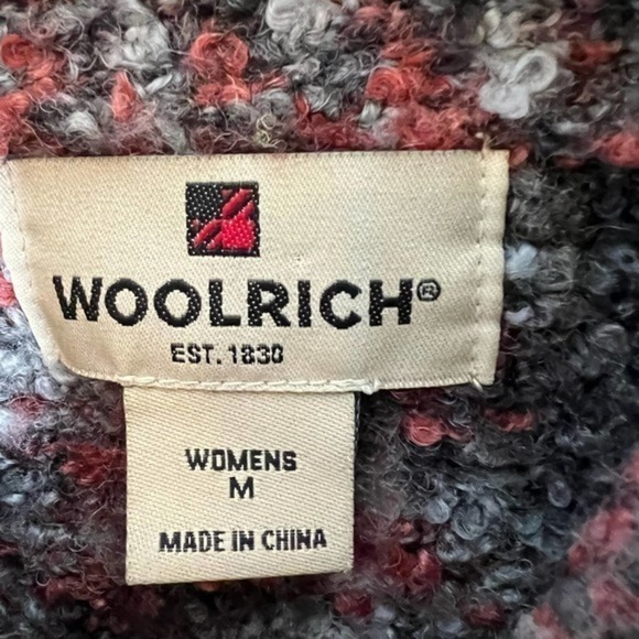 Woolrich Womens Cardigan Sweater Gray Red Marled Long Sleeve Mock Neck Med - Picture 9 of 10